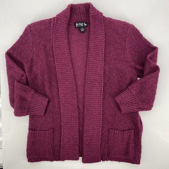 Vintage Le Chois Knit Open Front Cardigan Sweater Boucle Pink Size M - Picture 2 of 11
